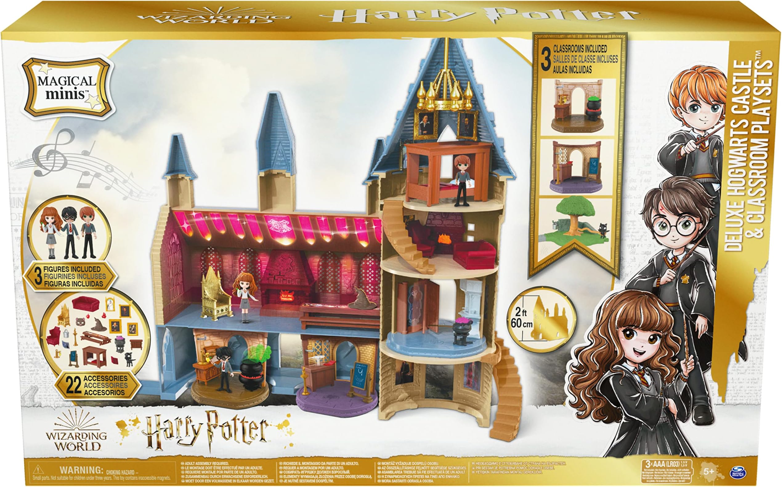 Wizarding World, Magical Minis Amazon Exclusive Deluxe Hogwarts Castle and 3 Classroom Playsets with 22 Accessories, 3 Figures, Lights and Sounds (Only Available On Amazon)