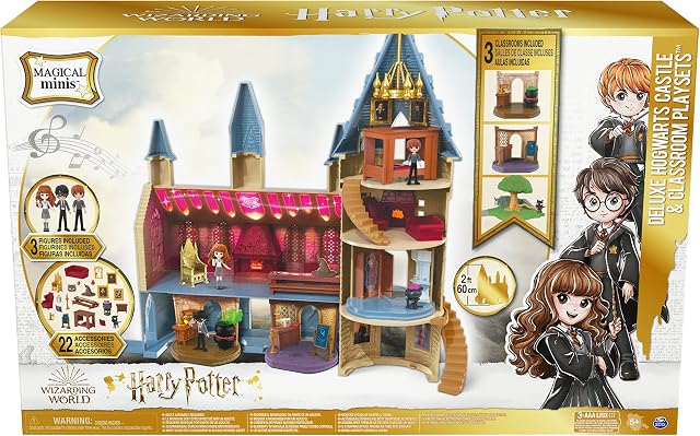 Wizarding World, Magical Minis Amazon Exclusive Deluxe Hogwarts Castle and 3 Classroom Playsets with 22 Accessories, 3 Figures, Lights and Sounds (Only Available On Amazon)