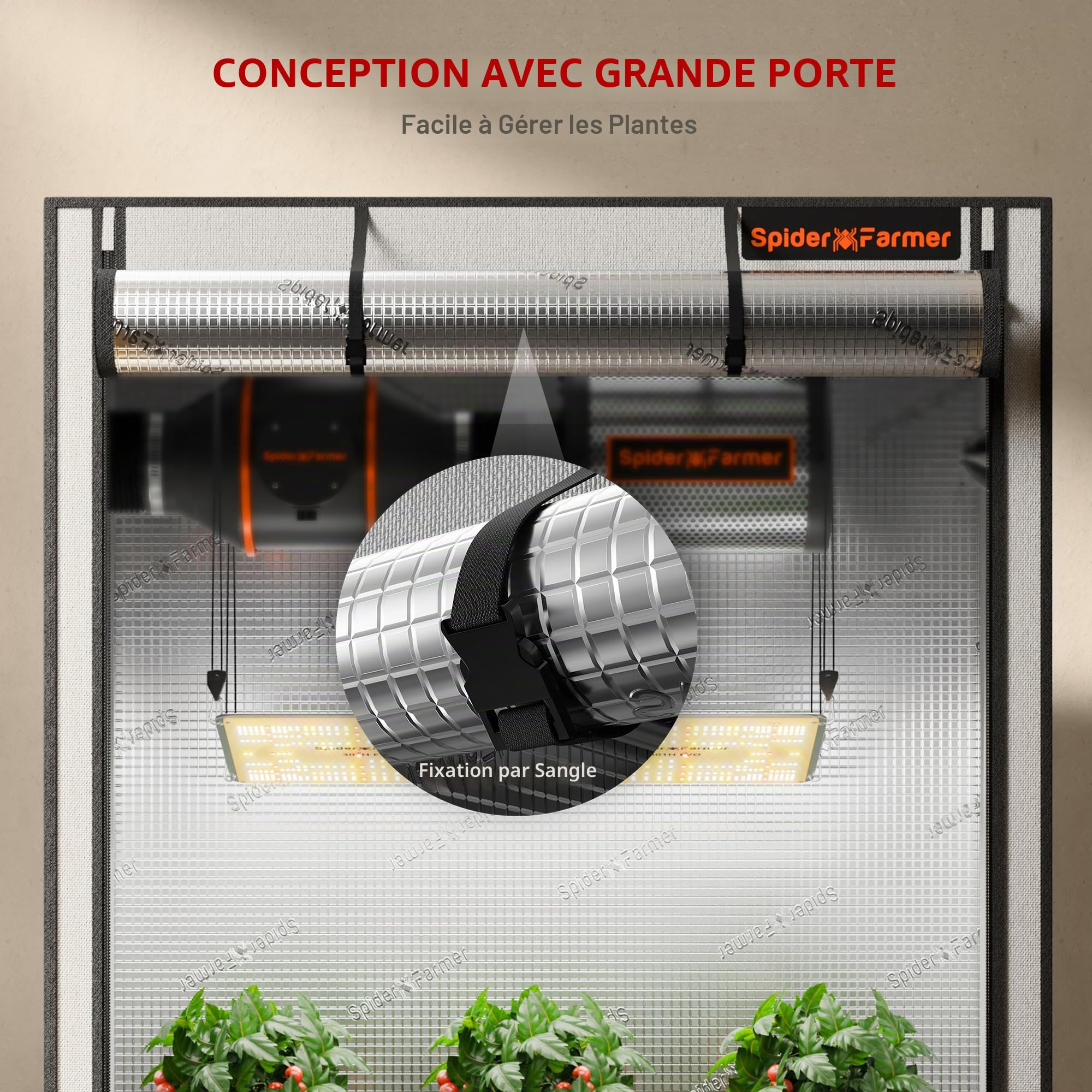 Spider Farmer Tente de culture Pro 60 x 60 x 180 cm, avec porte enroulable, fenêtre d'observation, plaque de sol amovible, tissu Mylar 2000D, pour culture hydroponique d'intérieur avec SF1000, SE1500