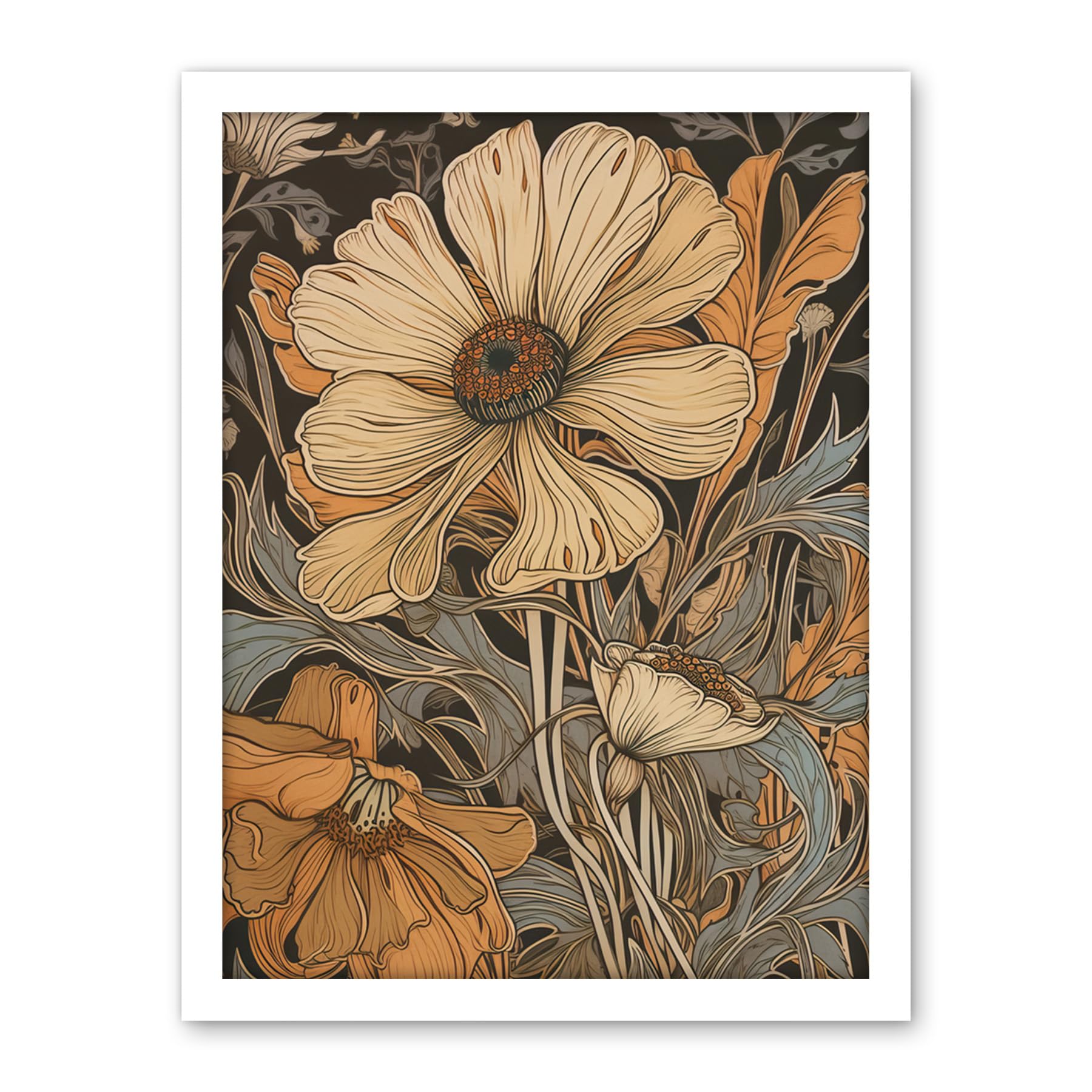 Artery8 Spring Wildflowers Pastel Colour Illustration Artwork Framed Wall Art Print 18X24 Inch