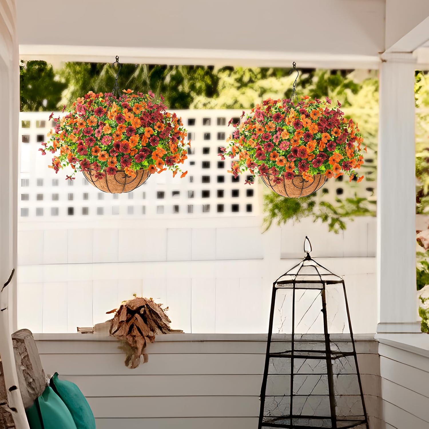 Artificial Fake Hanging Plants Flowers Basket, Faux Silk Daisy in Planter Realistic UV Resistant for Outside Home Patio Balcony Yard Mums Autumn Outdoor Decoration (Orange Brown) - Image 5