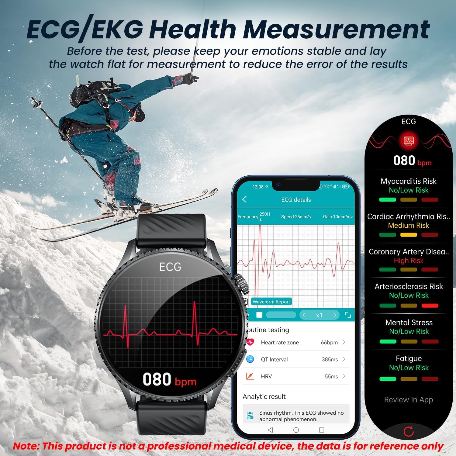 Smartwatch Reloj Inteligente Hombre con ECG: 1,56" AMOLED Smart Watch con Llamadas IP67 Frecuencia Cardíaca Spo2 Presión Arterial Sueño Bluetooth Pulsera Fitness deportivo 440mAh para Android iOS