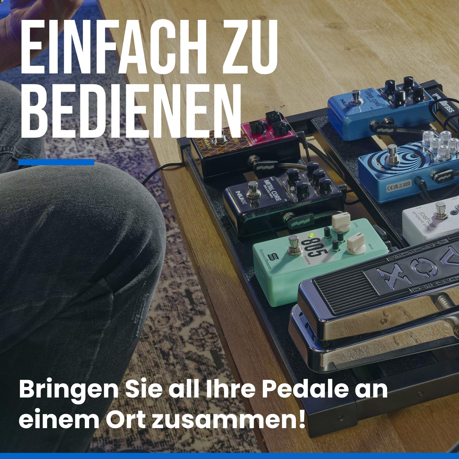Woodbrass PB50-POWER Pedalboard mit gepolsterter Tragetasche – robuste und vielseitige Lösung für 10 Gitarren- und Bass-Effektpedale – perfekt für Zuhause, Probe und Bühne
