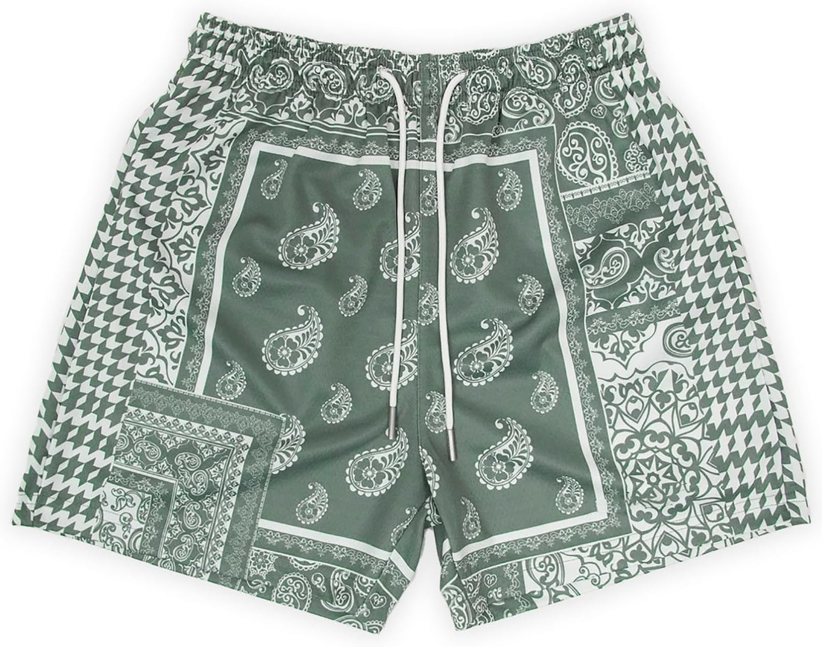 Men's Retro Paisley Shorts Mesh Print Casual Beach Shorts Athletic Gym Workout Running Short Pants