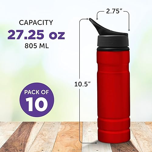 Miniatura 5 de DISCOUNT PROMOS Botellas de agua de aluminio de 27.25 onzas, juego de 10, paquete a granel, ideal para gimnasio, senderismo, ciclismo, camping,