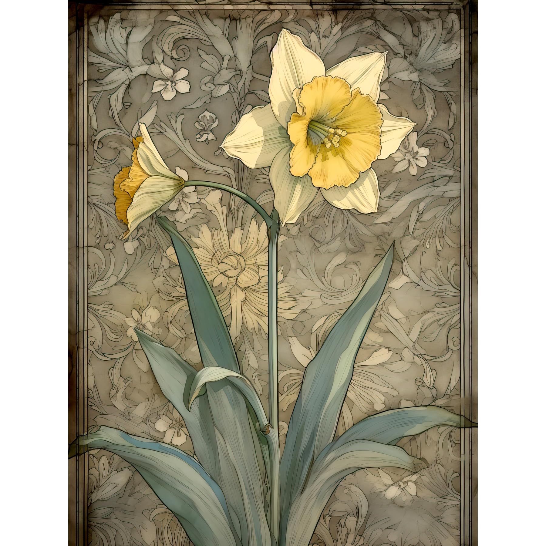 Artery8 Daffodil Flower Pastel Watercolour Art Nouveau Large Wall Art Poster Print Thick Paper 18X24 Inch