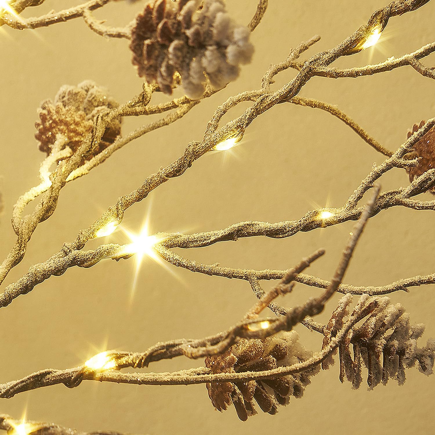 LITBLOOM Lighted Pine Cone Branches with Timer Battery Operated and USB Plug in 32IN, Lighted Willow Branches with 120 LED Lights for Table Fireplace Mantle Christmas Decoration