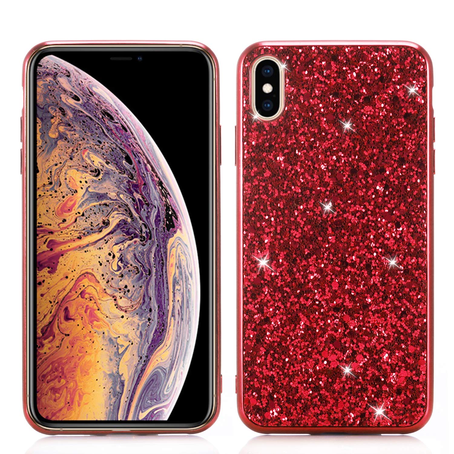 Xifanzi Red Luxury Bling Glitter Silicone Case Cover For Iphone X/Xs (5.8") Soft Tpu Rubber Shinny Sparkle Gel Shockproof Back Case Backcover For Apple Iphone X/Iphone Xs (Red)