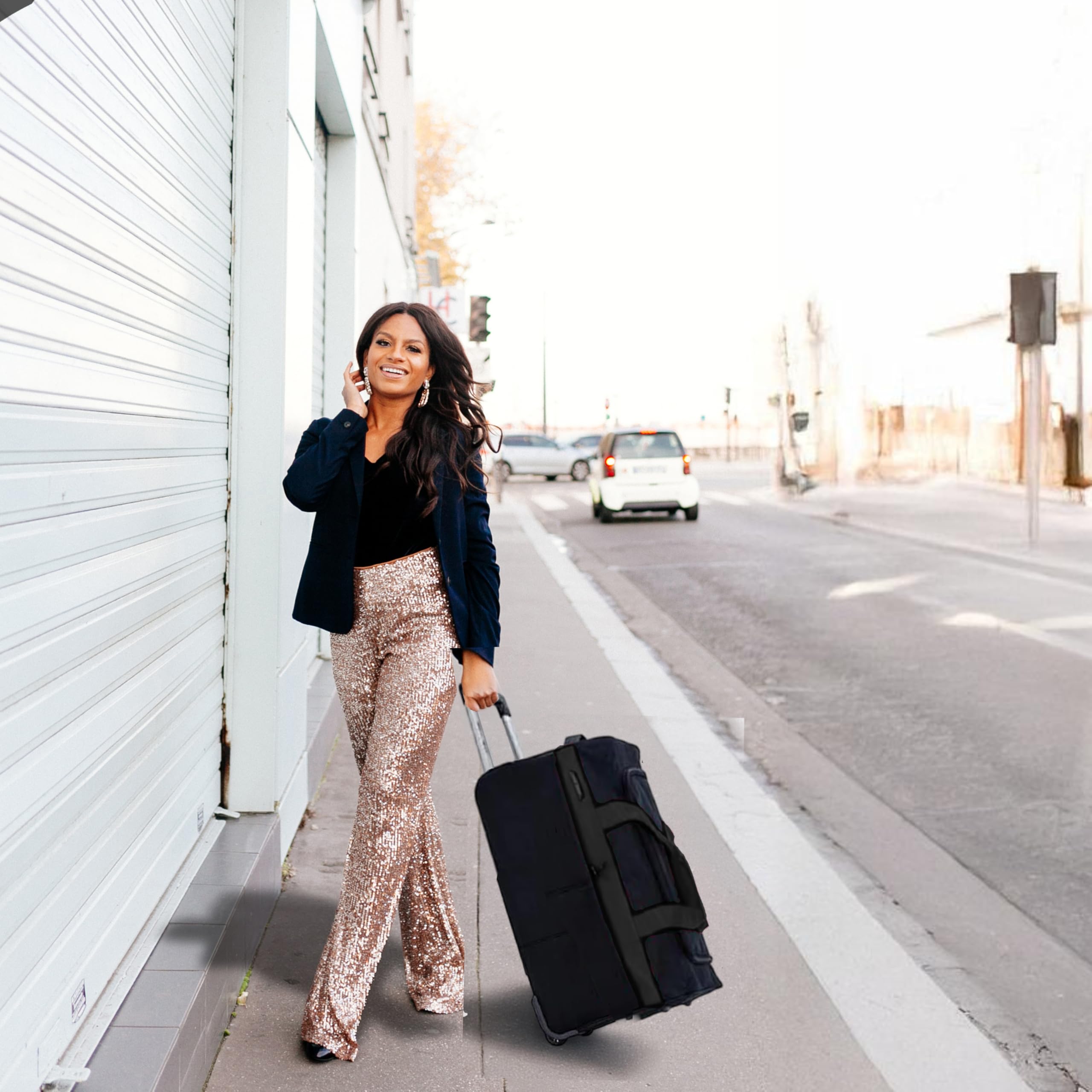 Bolsa de viaje plegable de 20 a 40 pulgadas con ruedas, ligera, 600D, maleta de mano para negocios y vacaciones, equipaje duradero, Black, 40 Inch, Maleta