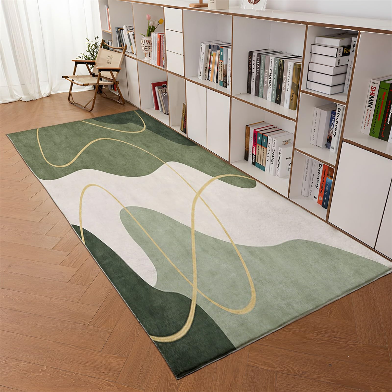 Abstraktes Modernes Design Waschbarer Teppich 120x170cm Wohnzimmer Schlafzimmer Kurzflor rutschfest Flauschig Weich Teppich für Familien mit Kindern Haustieren, HellgrüN Moderne Deko Teppiche
