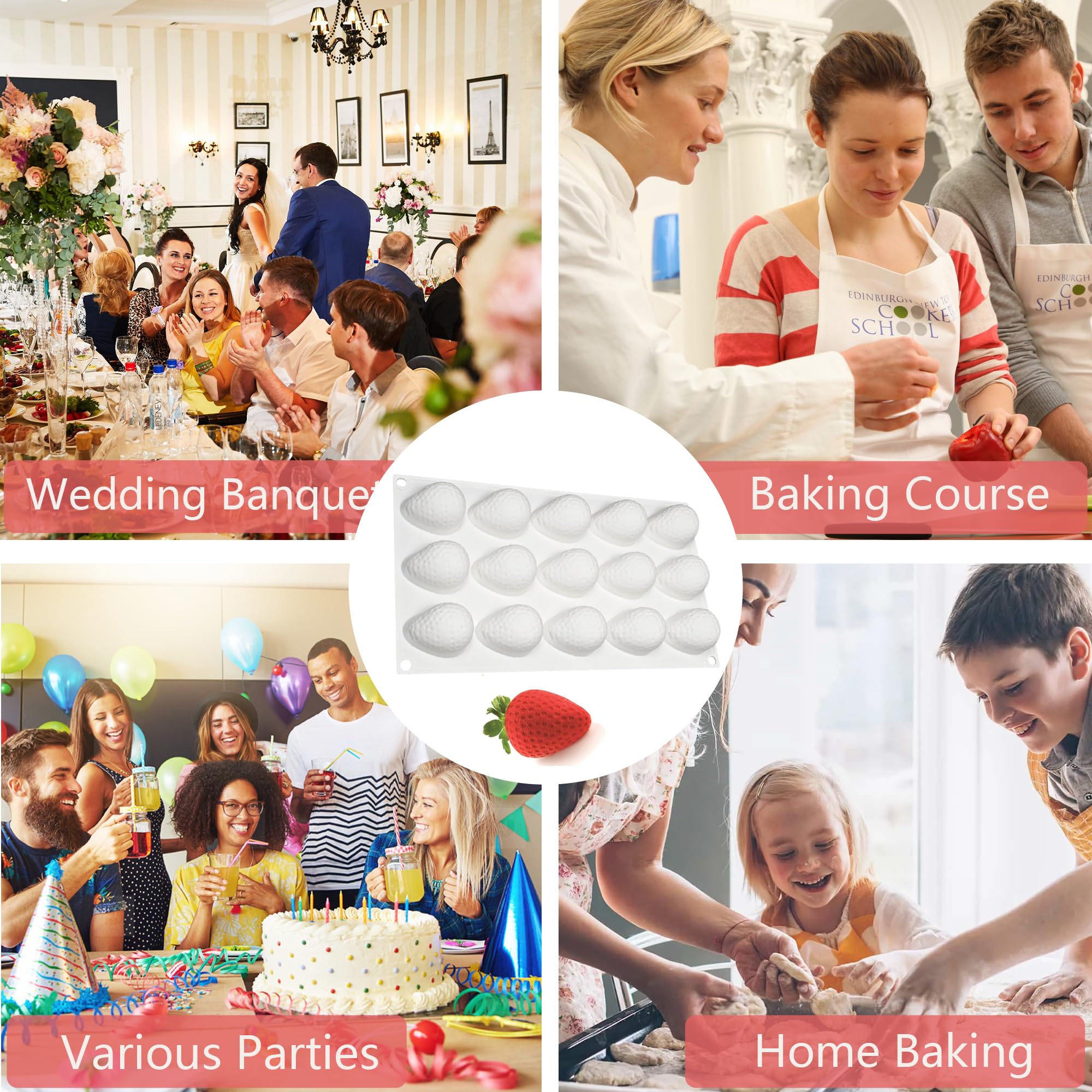 Stampo in silicone 3D per torte, dolci, mousse, teglia da forno antiaderente per cuocere, sapone, gelatina e budino (fragola)