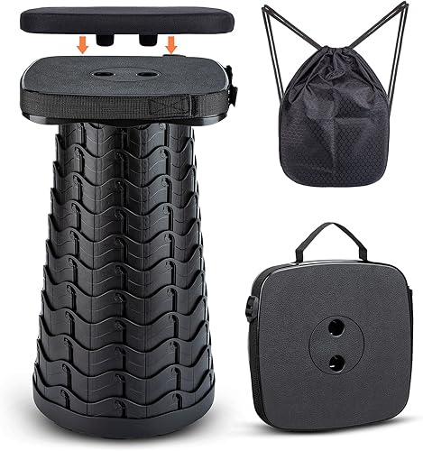 Tiovo Taburete plegable para campamento taburete portátil cuadrado plegable con cojín de asiento y bolsa de nailon taburete plegable telescópico
