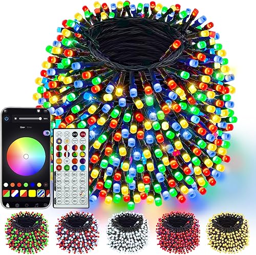 Miniatura 33 de 240 luces LED inteligentes de Navidad que cambian de color controladas por aplicación, cadena de luces RGB parpadeantes impermeables de 95 pies,