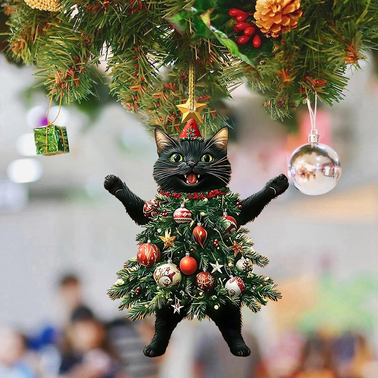 Clearance Warehouse Cat Christmas Ornament Cute Screaming Cat Christmas Tree Hanging Ornaments Animal Christmas Ornaments Acrylic Decoration Hanging Ornaments for Cat Lover Gifts