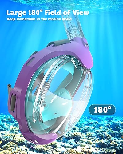 Miniatura 5 de ACURE Máscara de esnórquel para niños de cara completa, juego de esnórquel antivaho y parte superior seca, equipo de esnórquel con sistema