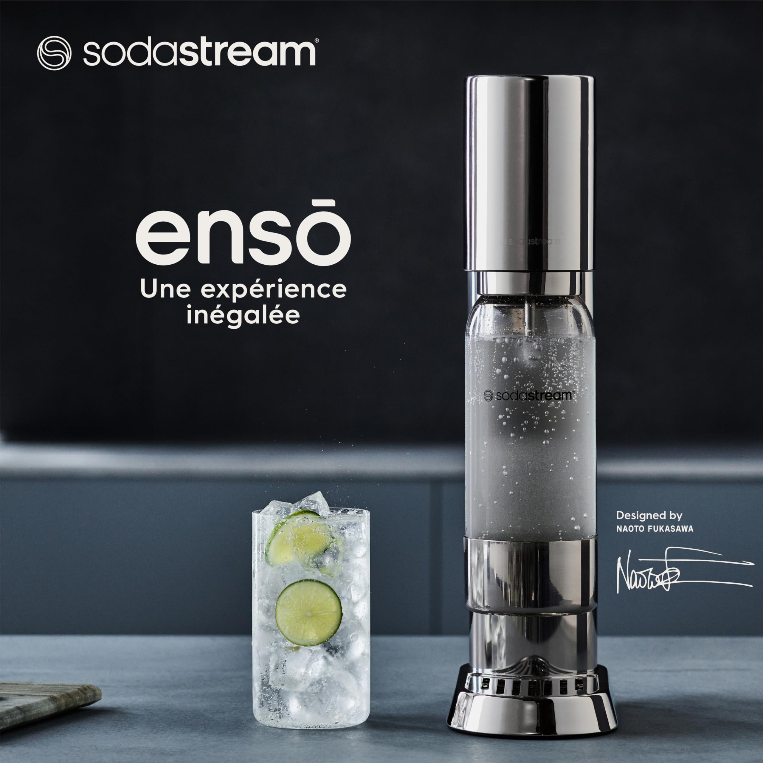 sodastream ensō Machine à Eau Pétillante et Soda | Pack 1 Bouteille 1L Compatible Lave-Vaisselle | Finition Acier Inoxydable