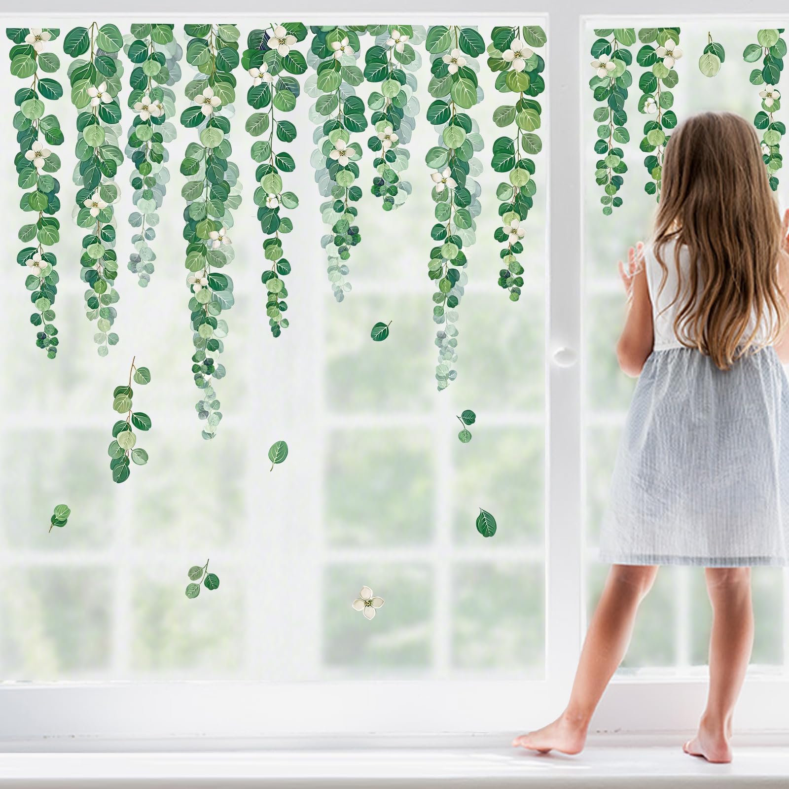 Pegatinas Decorativas De Hojas Tropicales Para Ventanas - 38x116cm, Reutilizables