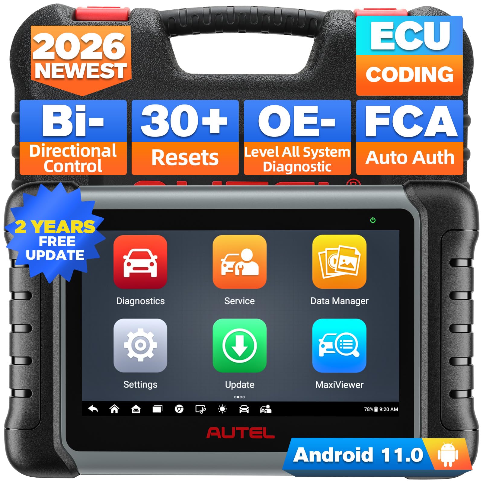 Autel MaxiPRO MP808S Scanner, 2026 Bidirectional Scan Tool, 2-Year Update, Advanced ECU Coding as MP900BT / MS906 PRO, 30+ Service, All System Diagnostic, Upgraded of MX900 MK900BT MK808S MP808BT PRO