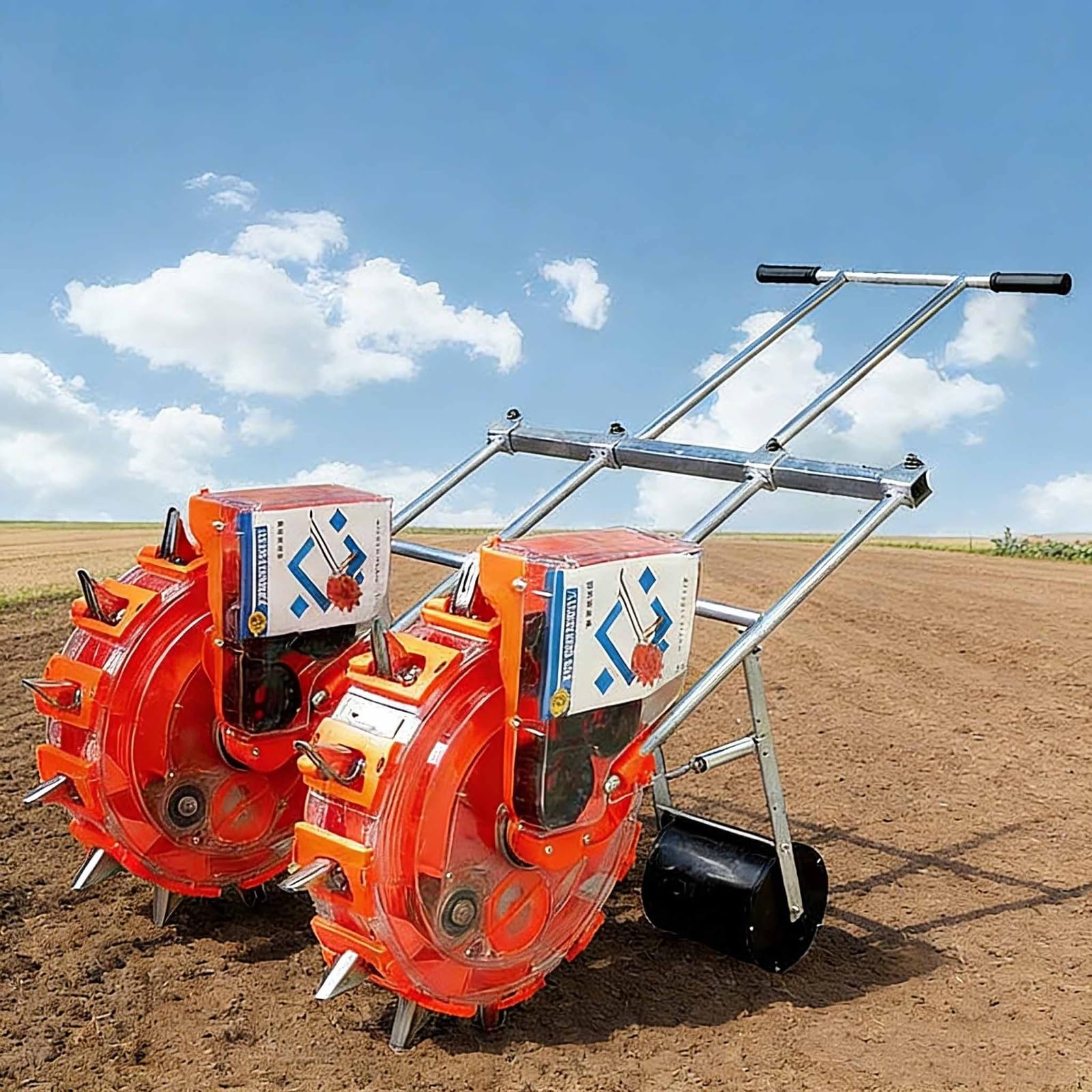 Garten-Sämaschine, handgeführte Rollen-Sämaschine, zweirädrige Präzisions-Handsämaschine mit 12 Düsen und Tiefenverstellung