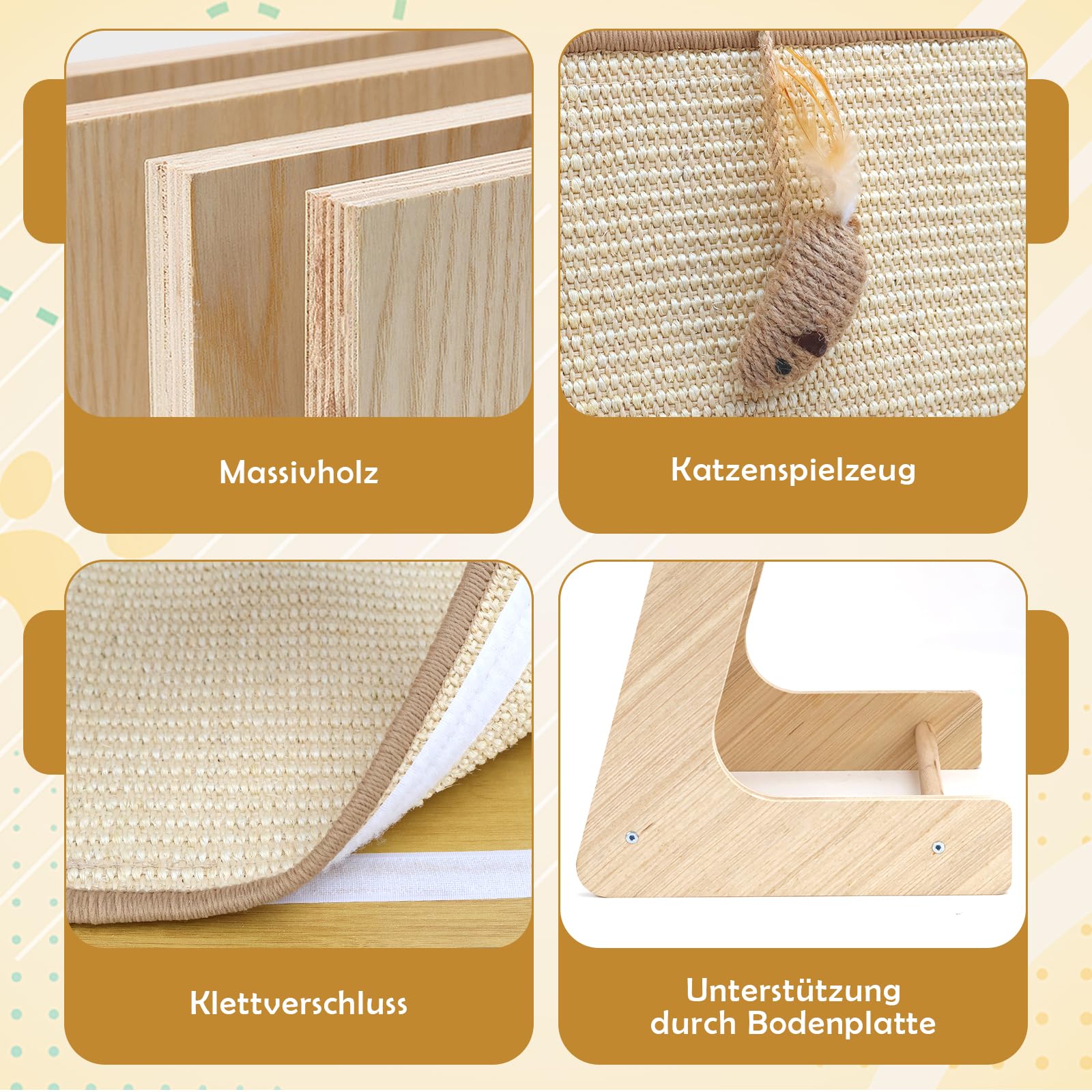 Dual-Use Kratzbrett Katze Sisal Kratzbretter L-förmiger Kratzpappe Groß 69cm Hohe Kratzpads für Wand, Ecke, Sofa, Mit Katzenspielzeug, Hochdichtes Verschleißfestes