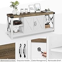 Vista 8 de IDEALHOUSE Soporte de TV de 59 pulgadas para TV de hasta 65 pulgadas, gabinete de TV de madera de granja con almacenamiento y estantes ajustables