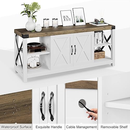 Miniatura 8 de IDEALHOUSE Moderno centro de entretenimiento con armarios de almacenamiento y estantes abiertos, soporte de TV de granja para 656055 pulgadas,