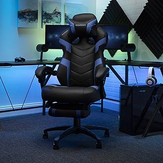 RESPAWN110 Ergonomic Gaming Chair with Footrest Recliner - Racing Style High Back PC Computer Desk Office Chair - 360 Swivel, Adjustable Lumbar Support, Headrest Pillow, Padded Armrests - 2021 Blue