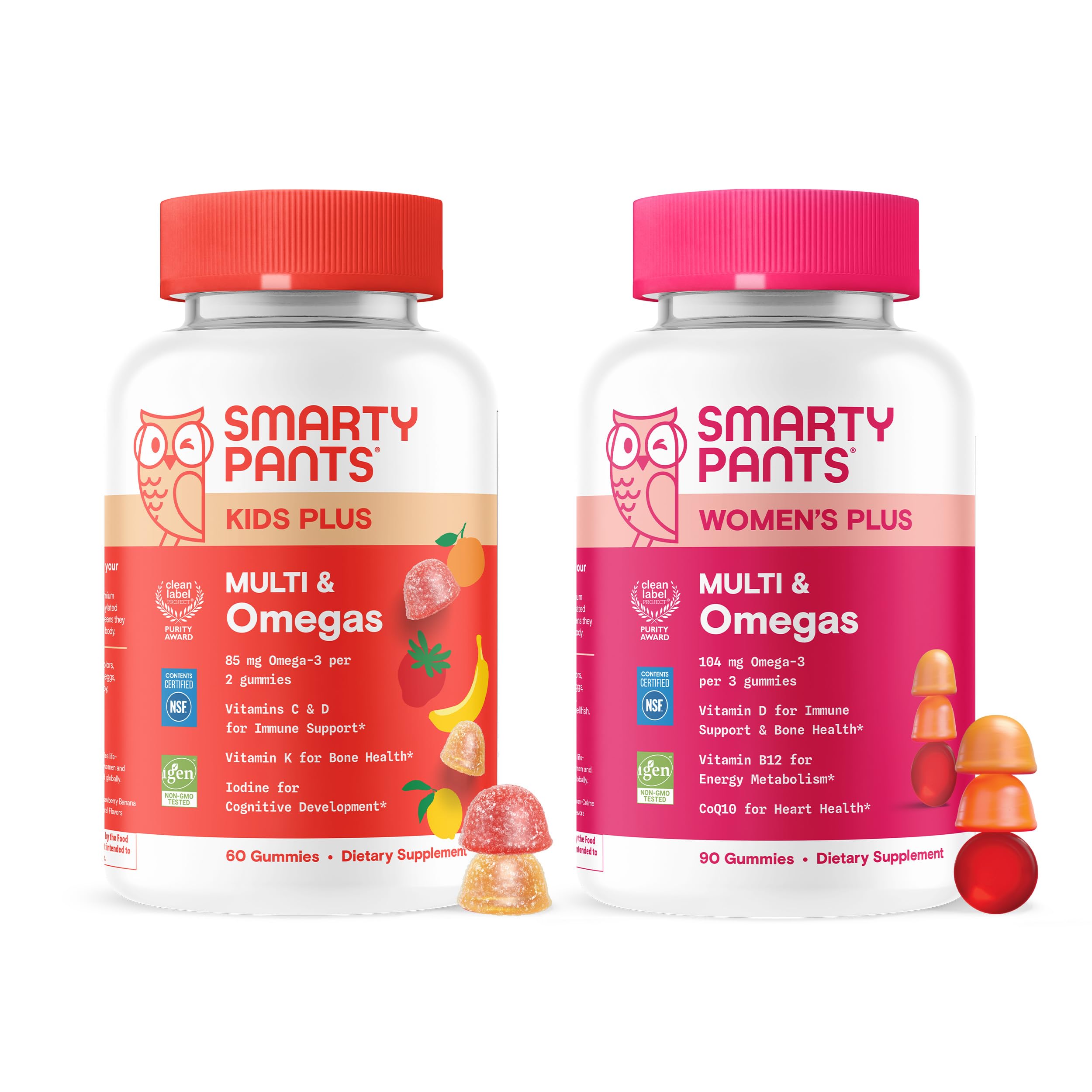 SmartyPants Family Daily Nutrition Bundle: Kids + Women’s Multivitamin Gummies with Omega-3, Vitamins D3, B12, A &amp; Zinc – Gluten Free, Non-GMO, Clean Label Certified, 60 &amp; 90 Count (Pack of 2)