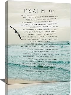 Psalm 91 Wall Art Scripture Wall Decor Bible Verse Canvas Prints Christian Religous Framed Artwork for Bedroom Living Room Church 12"x16"