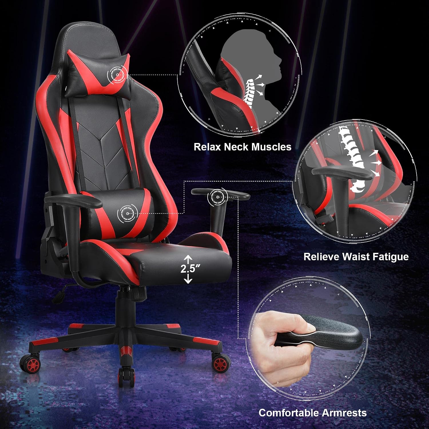 Yaheetech Gaming Chair High Back Computer Video Game Chair Racing Style Ergonomic Chair with Lumbar Support Headrest Adjustable Swivel PU Leather Game Chair