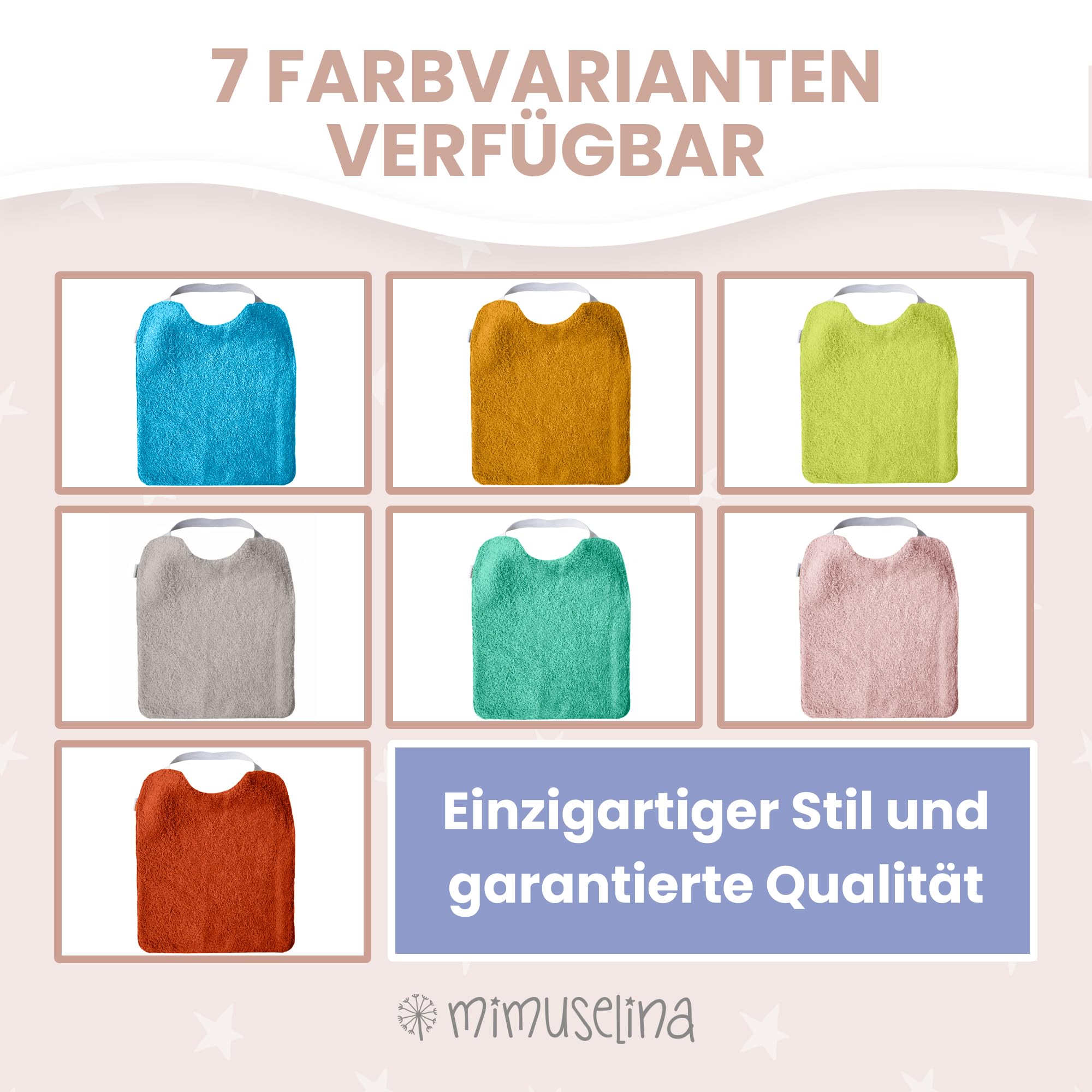 MIMUSELINA Set aus 5 Große Frottee Lätzchen Baby Wasserdicht Wiederverwendbar aus Baumwolle Premium mit Elastischem Hals | Hochwertige OEKO-TEX Lätzchen Baumwolle Ohne Plastik