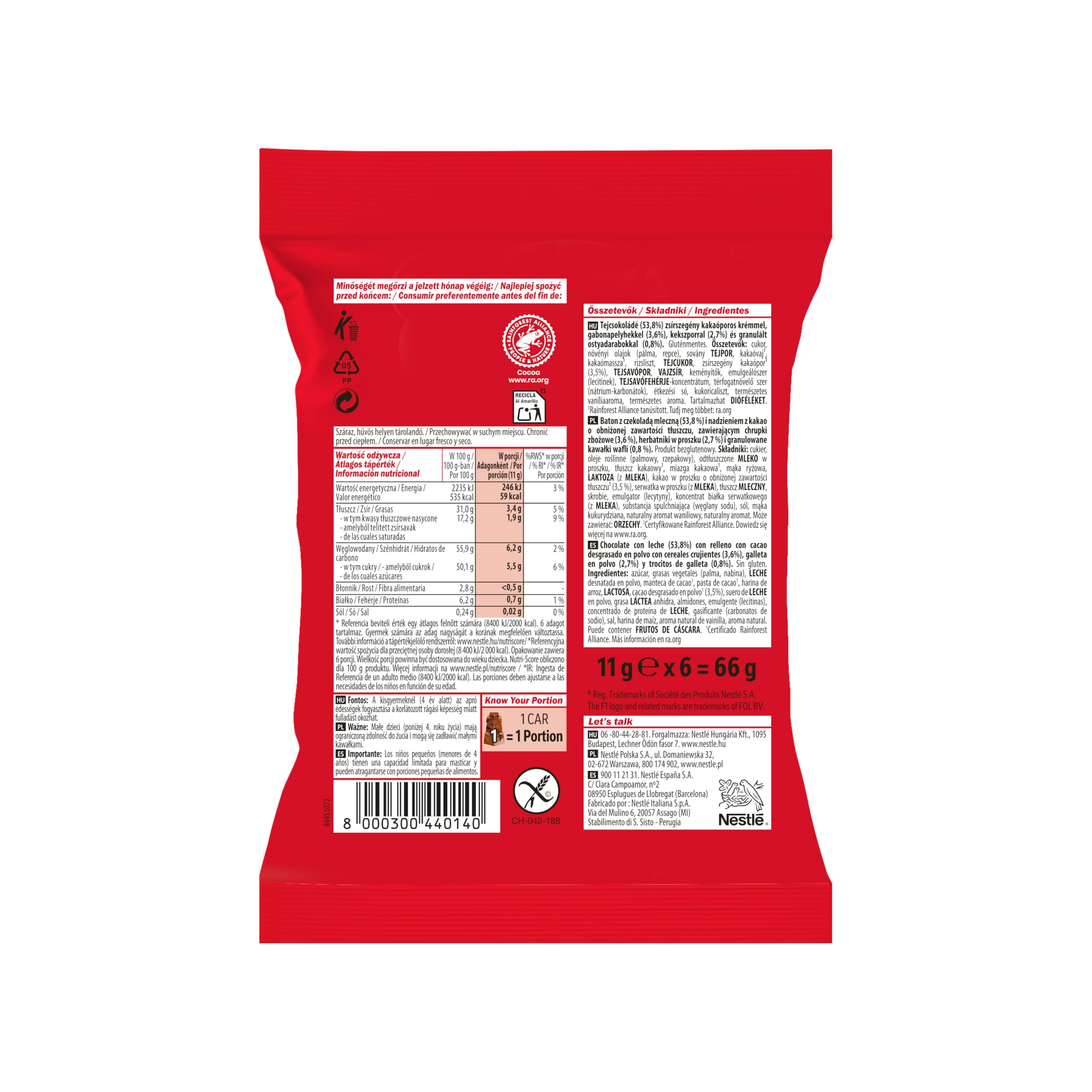 KitKat 15 Bolsas 6 Mini Coches Chocolate 11g