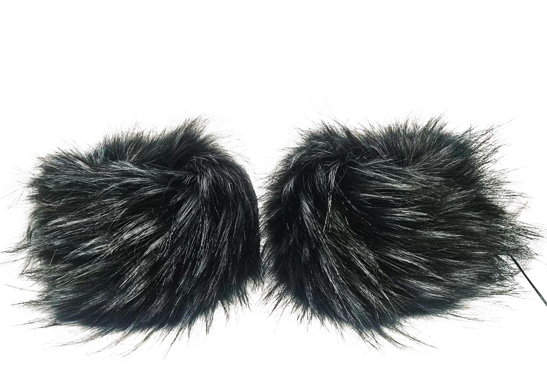 Modelshow Women's Black White Jacquard Plush Fluffy Imitation Faux Fox Fur Bracelet Wristband Sleeve Ring Cuffs Warmer (Black White Jacquard)