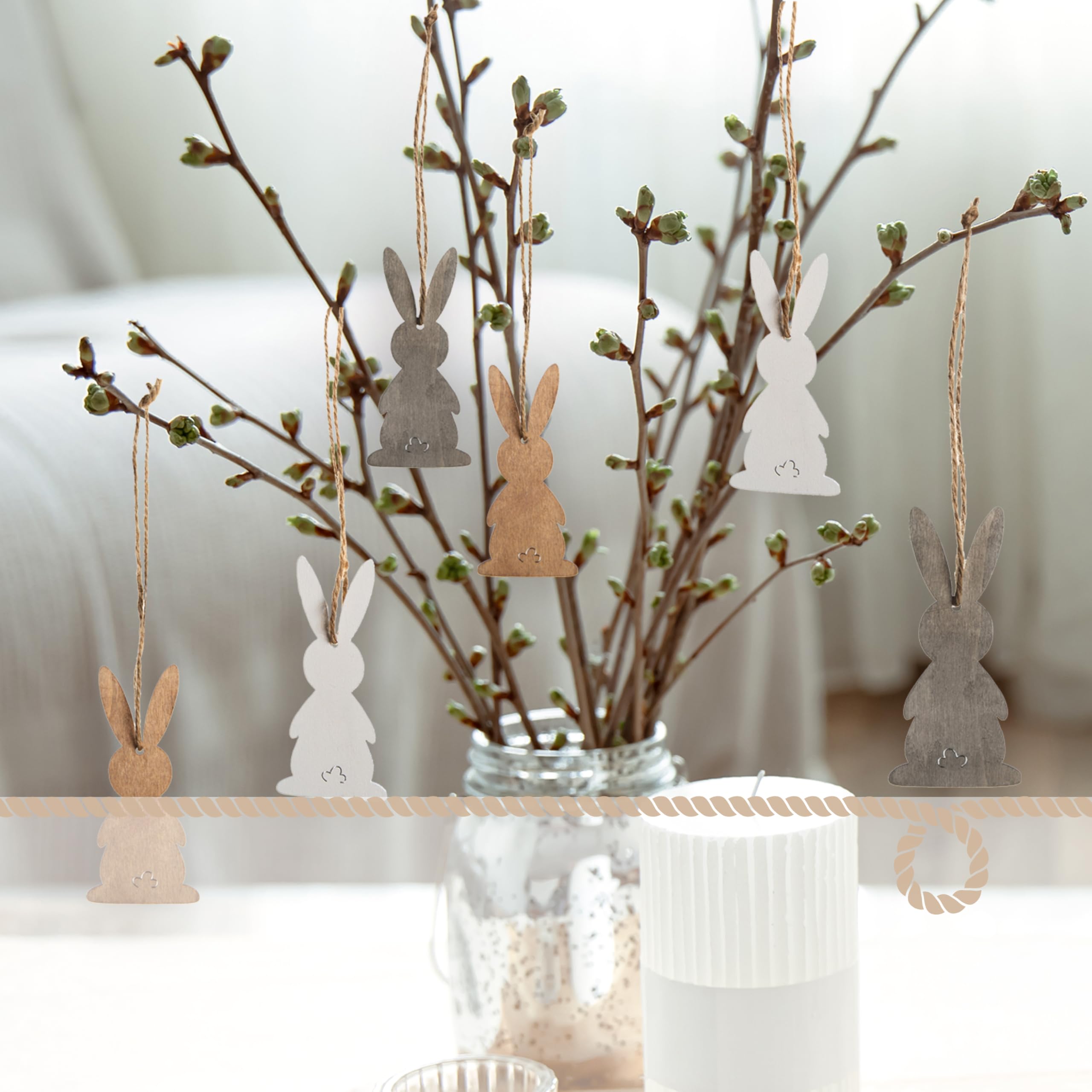 Set 6 Ciondoli Pasquali Di Plastica 6 Cm – Decorazioni Moderne In Nero, Bianco E Oro Per Albero Di Pasqua - 2
