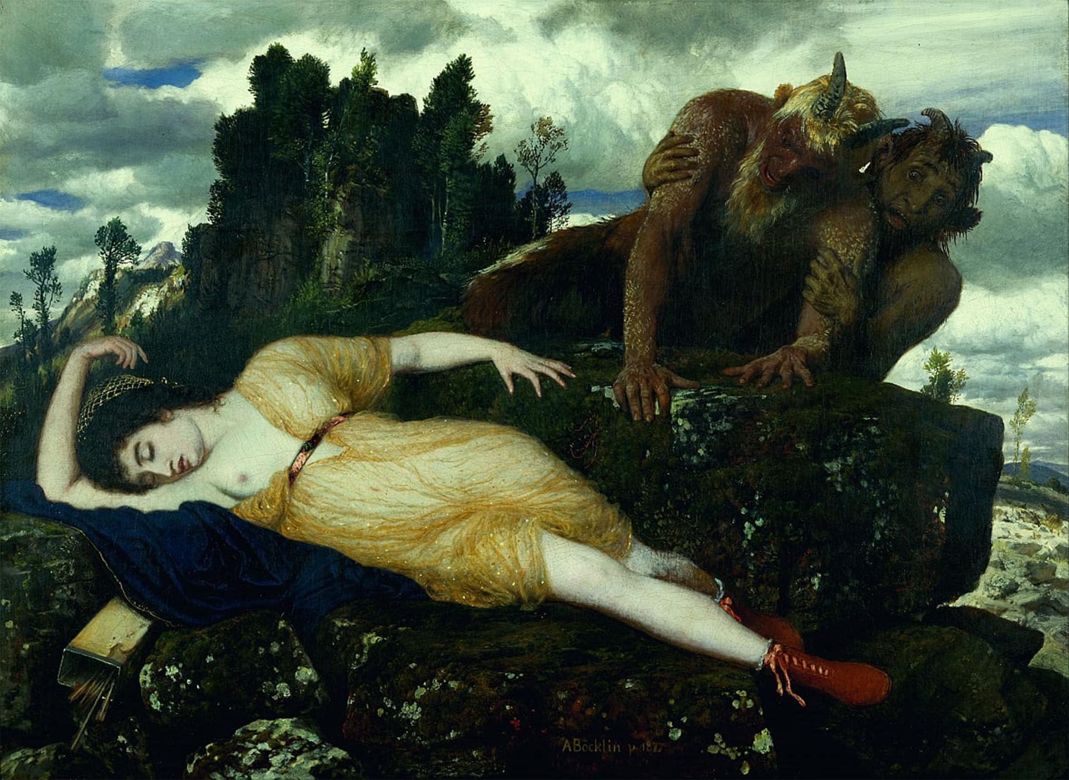 SERENDIPITP Abstract Painting Mural Print Picture Wall Decor Painting Sleeping Watched by Arnold Böcklin Vintage Wall Artwork for Home Decor 60x90cm