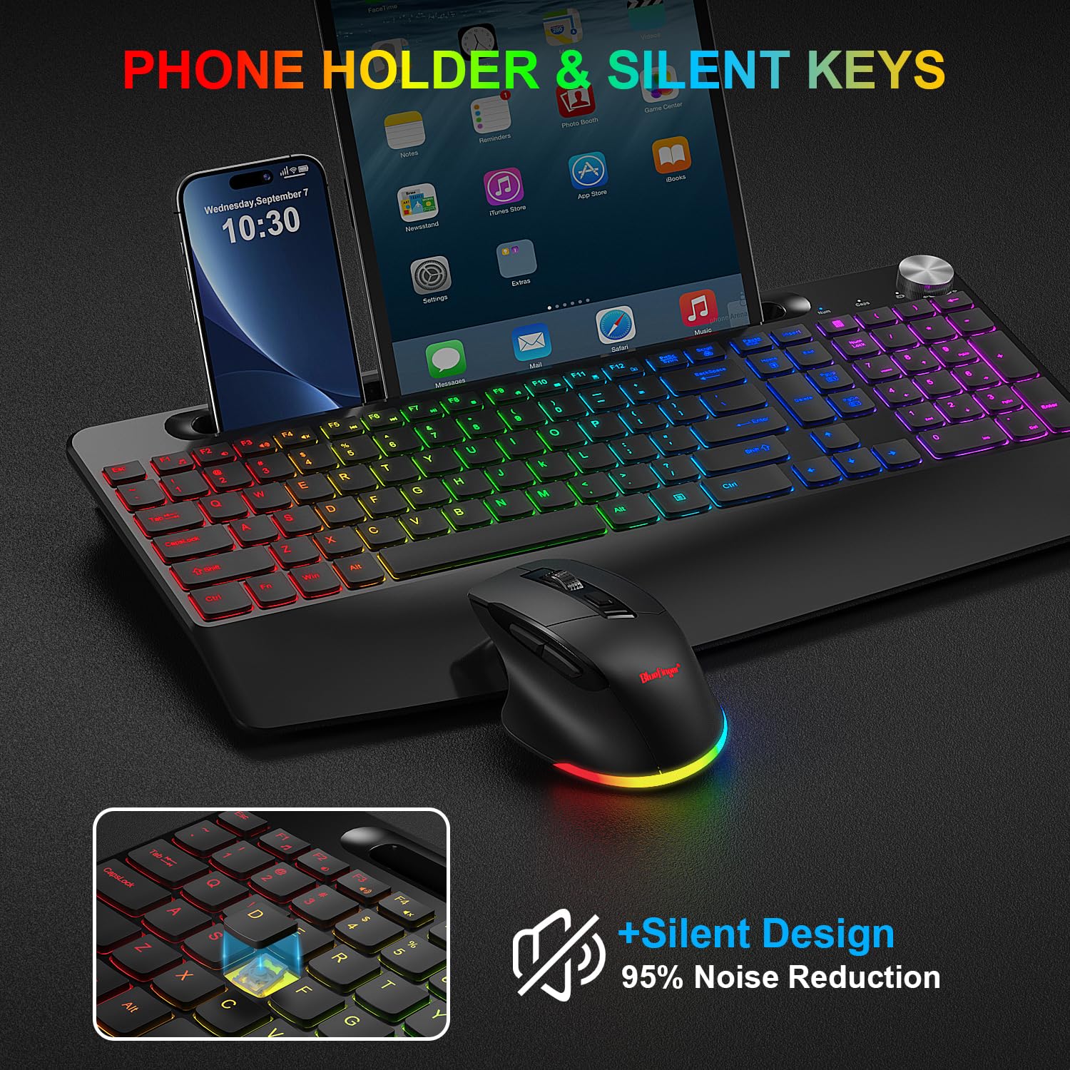 Keyboard And Mouse BlueFinger Wireless Gaming Combo, Long Lasting