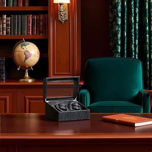 Miniatura 4 de SHZICMY Caja enrolladora de reloj con motor bidireccional silencioso, 4 compartimentos giratorios + 6 de almacenamiento, enrollador automático