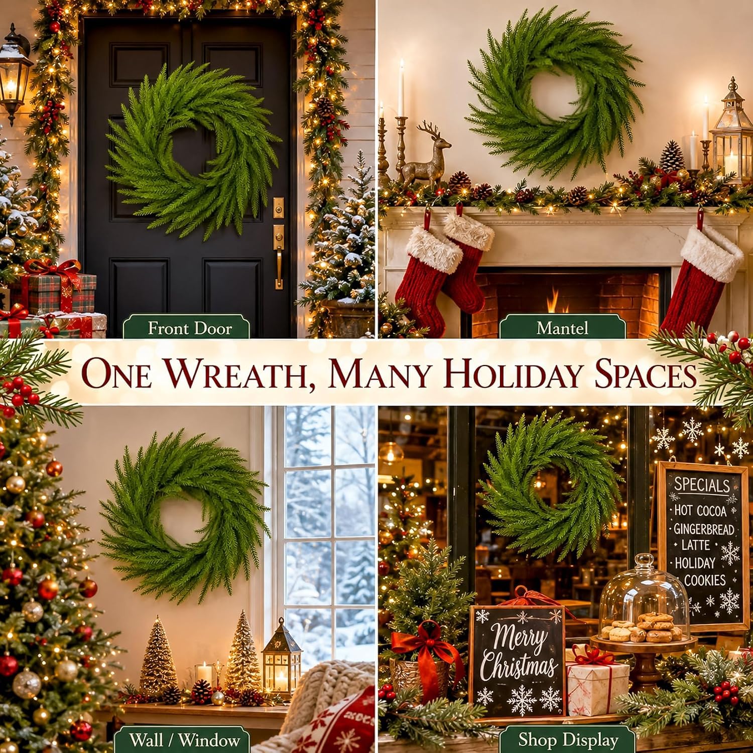 RAINFLOW Christmas Wreath, Realistic Pine Greenery for Front Door Decor