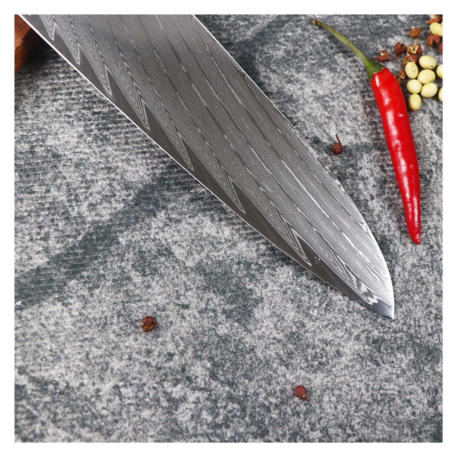 Set di coltelli da cucina professionale in acciaio damasco for chef, pelare il pane, Santoku, affilato