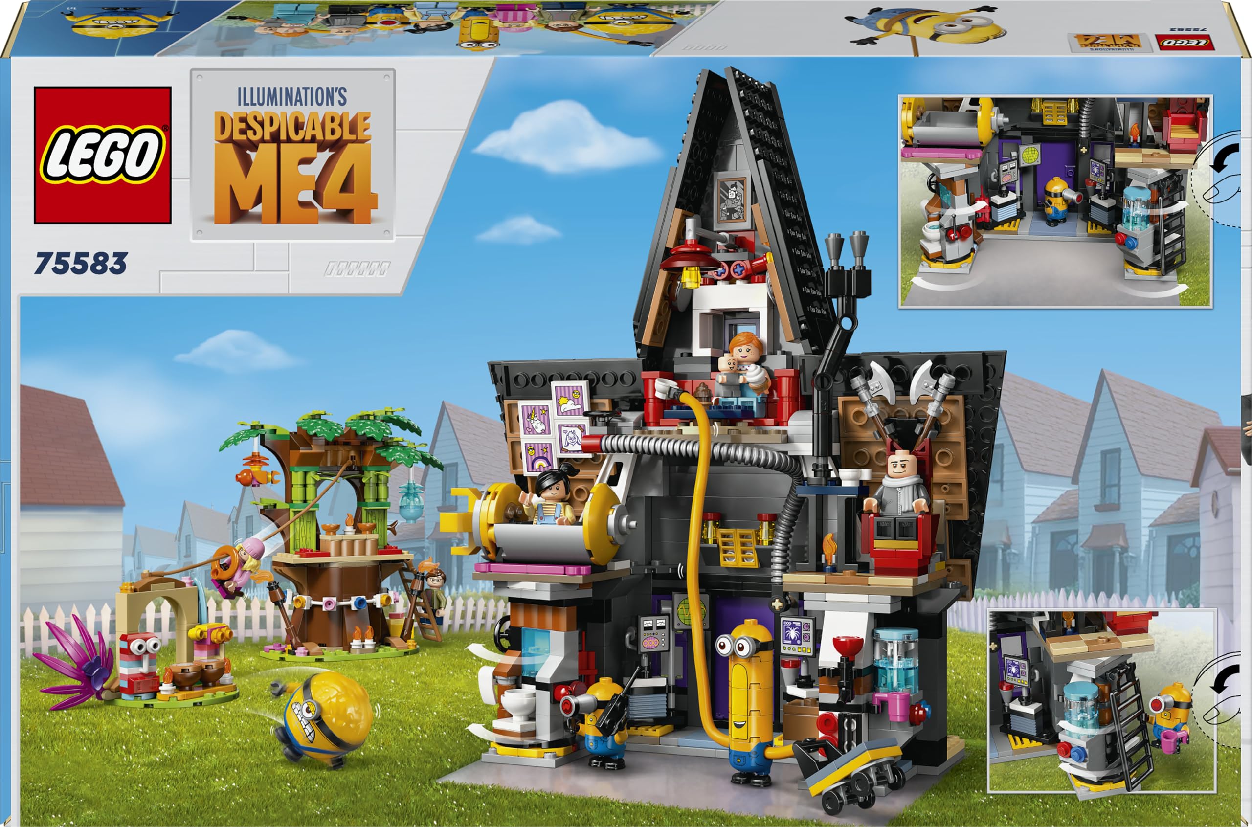 LEGO Cattivissimo Me I Minions e la Villa della Famiglia di Gru, Set dal Film della Illumination con Casa Giocattolo e Casetta sull'Albero da Costruire, Giochi per Bambini e Bambine da 8 Anni 75583
