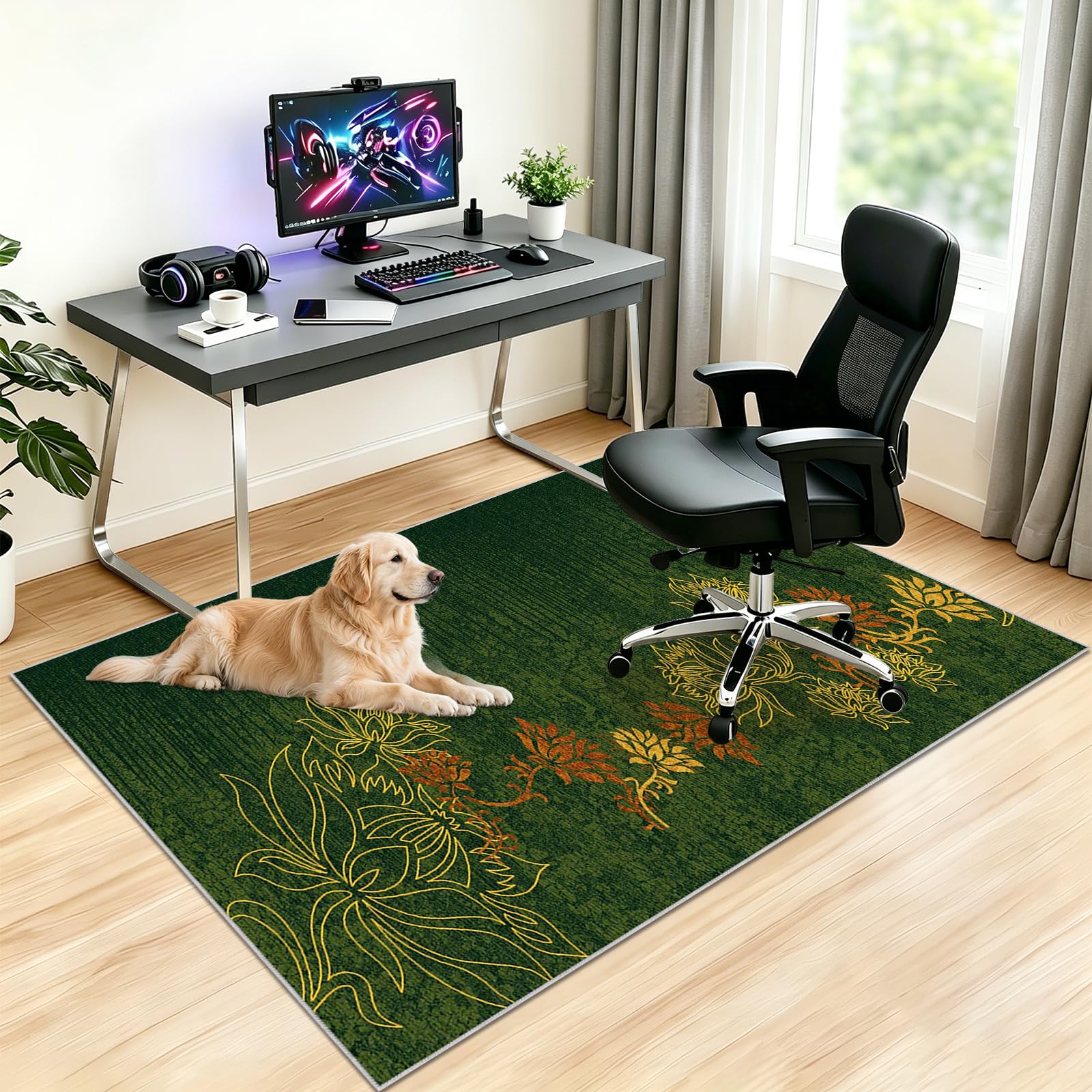 Tappeto Sedia Ufficio Gaming, Tappeto Salvapavimento Antiscivolo Protettore del Pavimento Tappetino per Sedia da Ufficio con Ruote per Parquet, Tappeto per Sedia con Ruote Deco Verde 90x130cm
