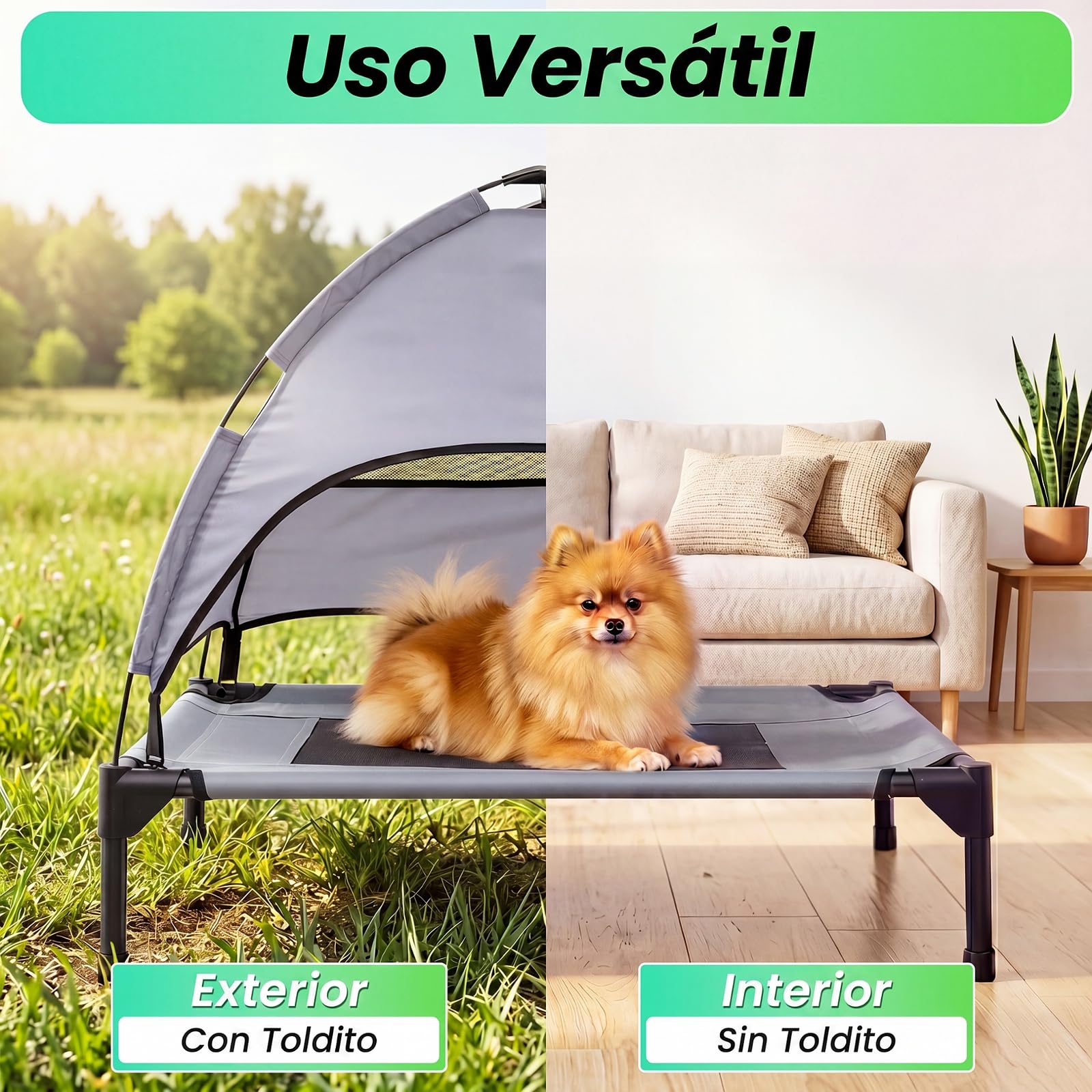 COSTWAY Cama Elevada para Perros con Toldo Extraíble (78,5 x 63 x 70 cm) | Tumbona Transpirable para Perros con Bolsa de Transporte, Cama Perro Verano para Mascotas, Interior y Exterior, Gris