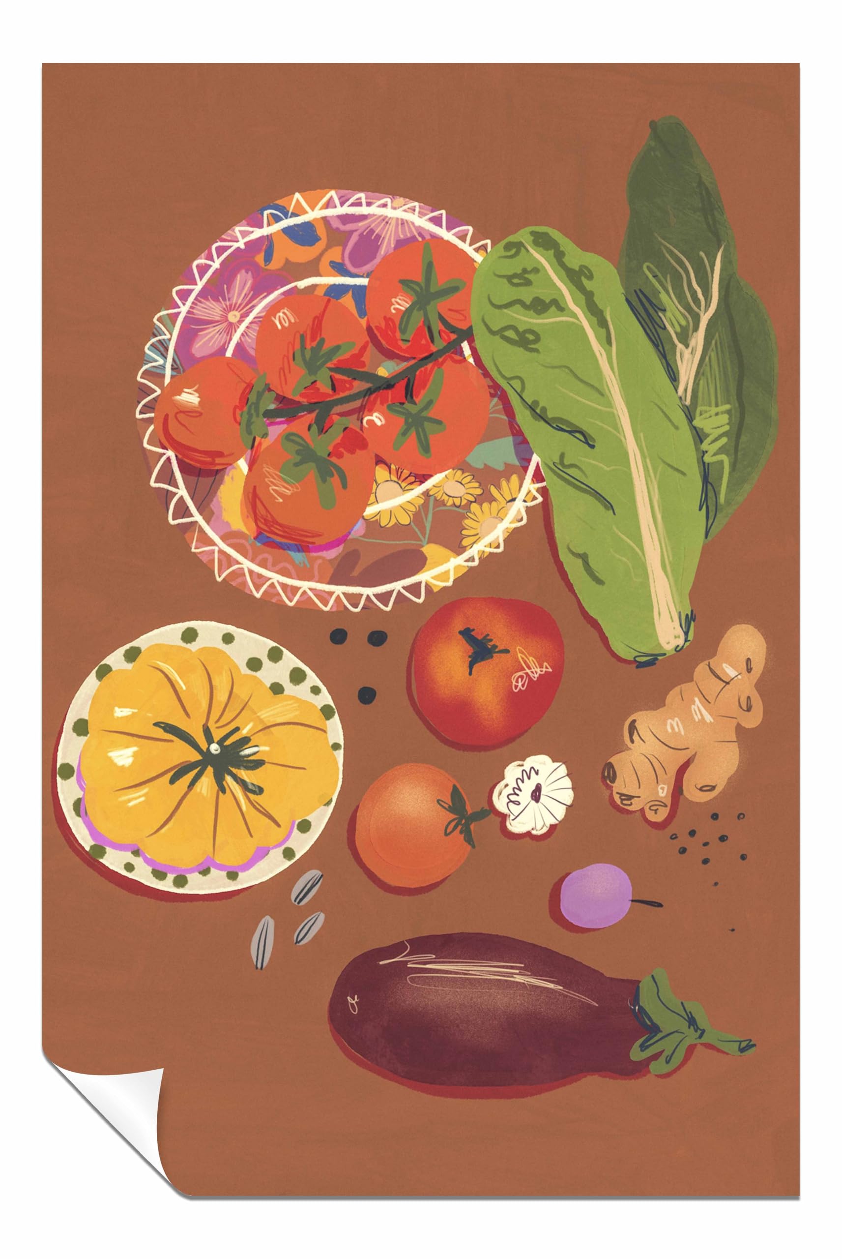 Panther Print Veggies Unframed Poster, Pictures for Home Walls, Bedroom, Living Room & Bathroom Decor 46x31cm (18x12in)