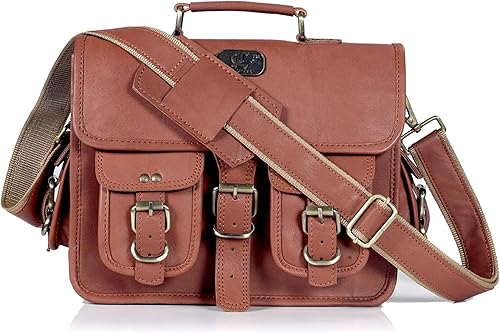 Miniatura 2 de cuero Bolsa de mensajero de cuero para hombres y mujeres, 12 pulgadas para laptop, bolsa cruzada de cuero vintage hecha a mano, unisex, maletín de