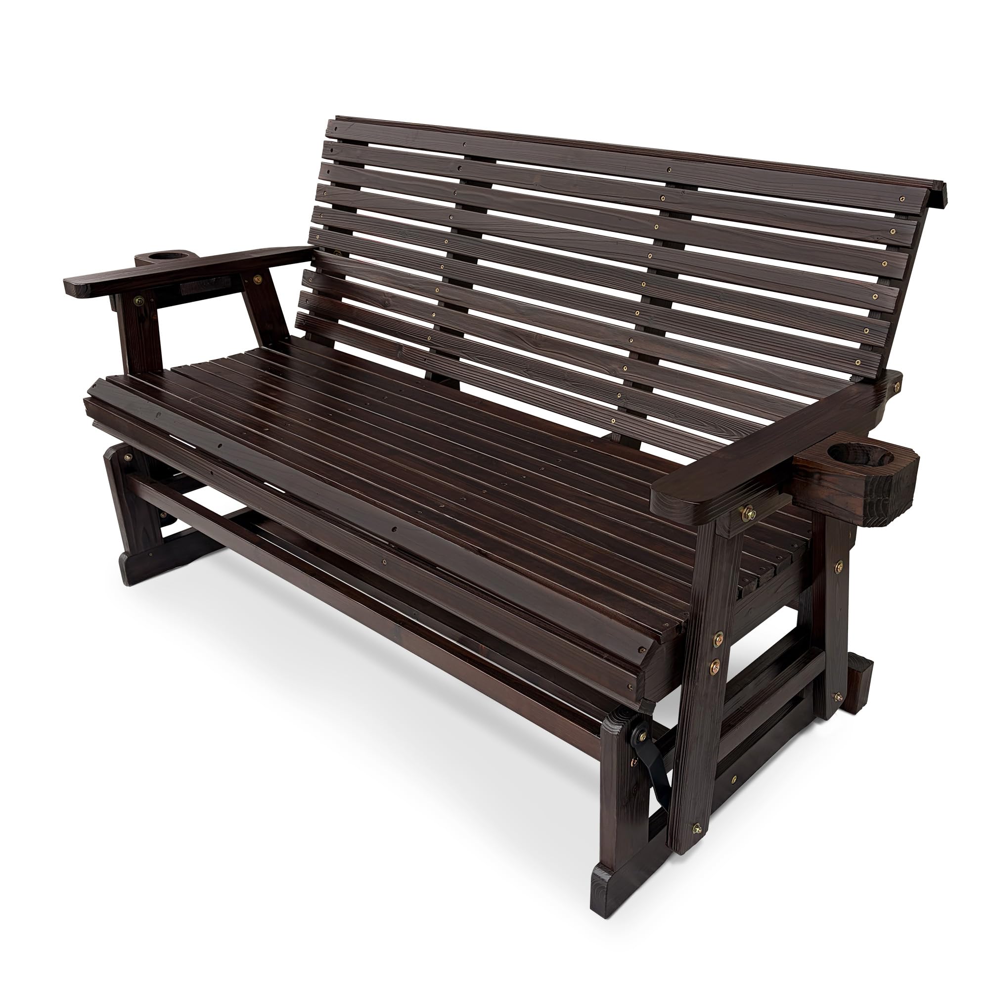 Fortune Candy Patio Glider with Cup Holders, Chocolate Tone, 3-Seater