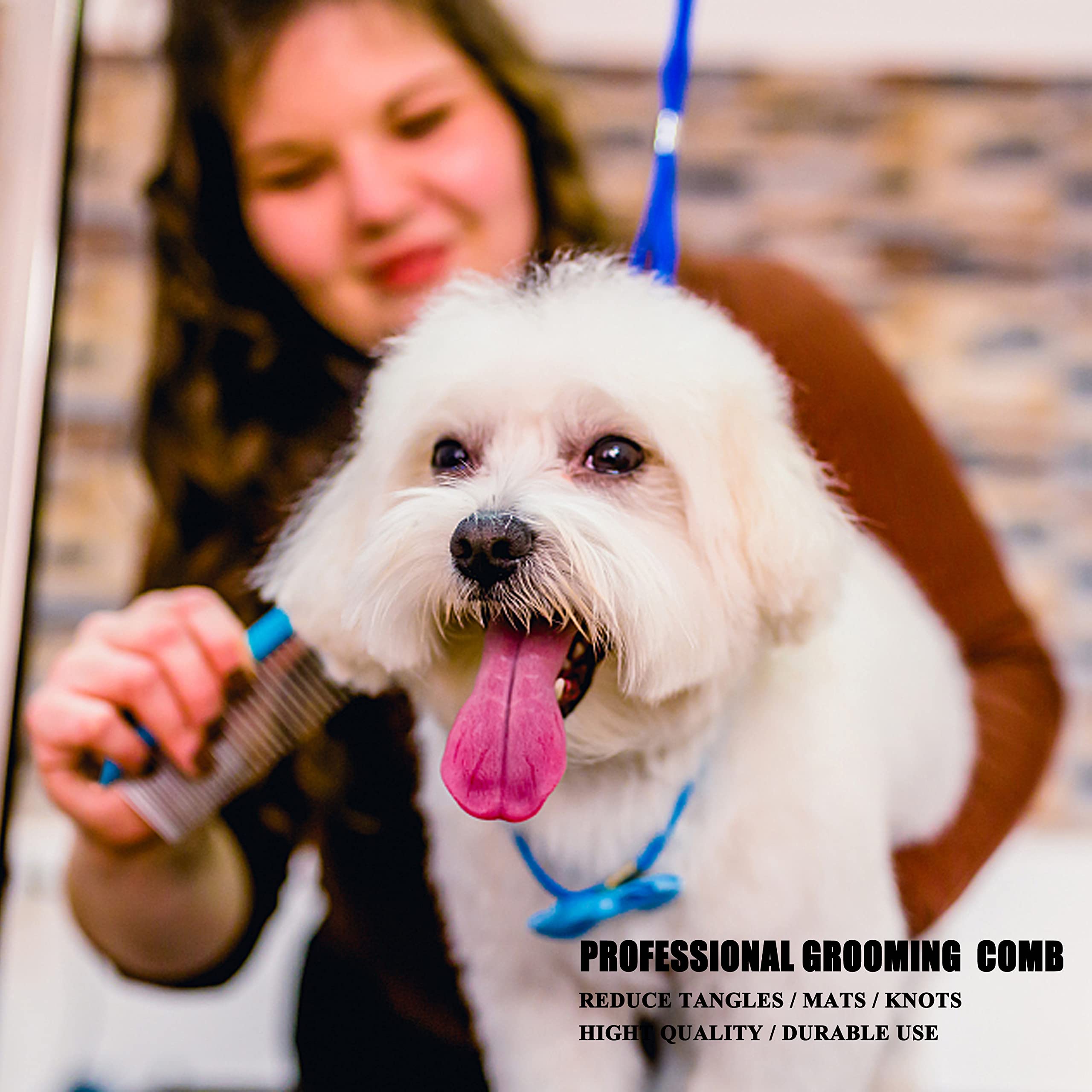 Peine de aseo de metal para perros con dientes largos y anchos, peine profesional para perros, reduce el pelo suelto, enredos, nudos y alfombrillas. 7.5 pulgadas