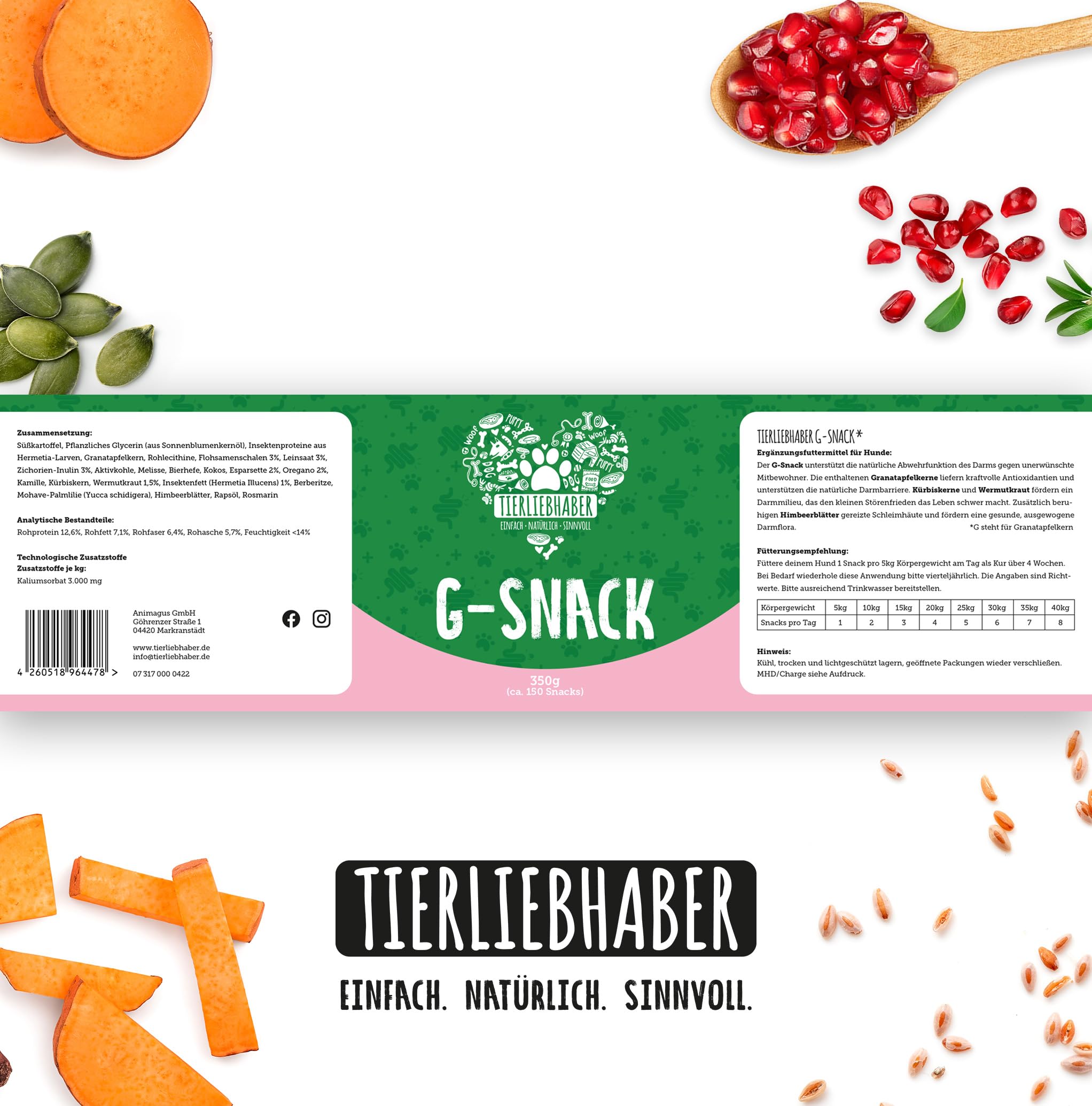 TIERLIEBHABER G-Snack Hundeleckerli – Ergänzung gegen unerwünschte Mitbewohner bei Hunden – Hunde Leckerlis zur Unterstützung bei Hund Darmflora aufbauen – 350g (ca. 115 Drops) Dog Treats