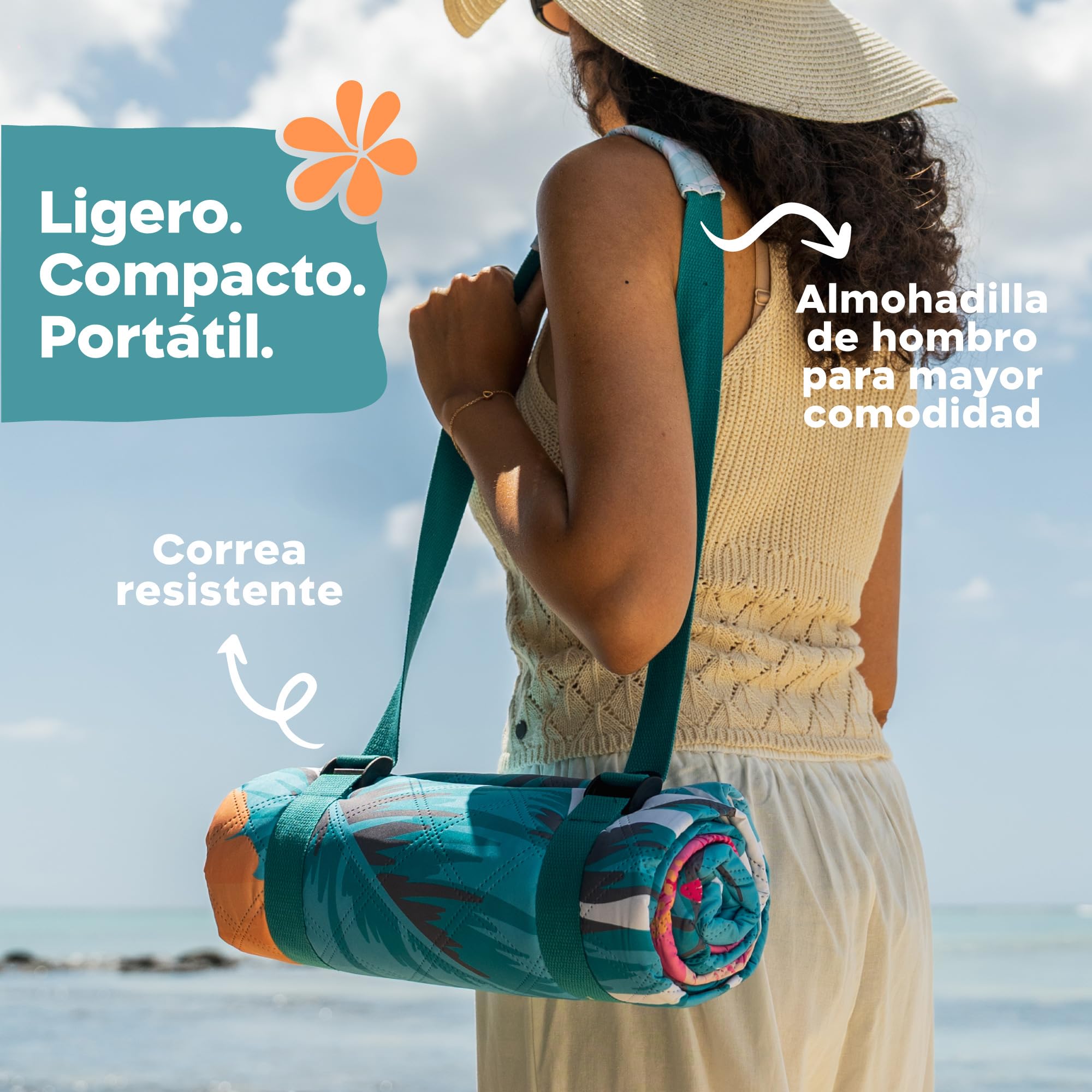 Twinzee Manta Picnic Impermeable y Lavable - Manta Impermeable 200x200 cm Portátil para Playa, Barbacoa, Pícnic - Toalla Playa Grande Antiarena - Floral