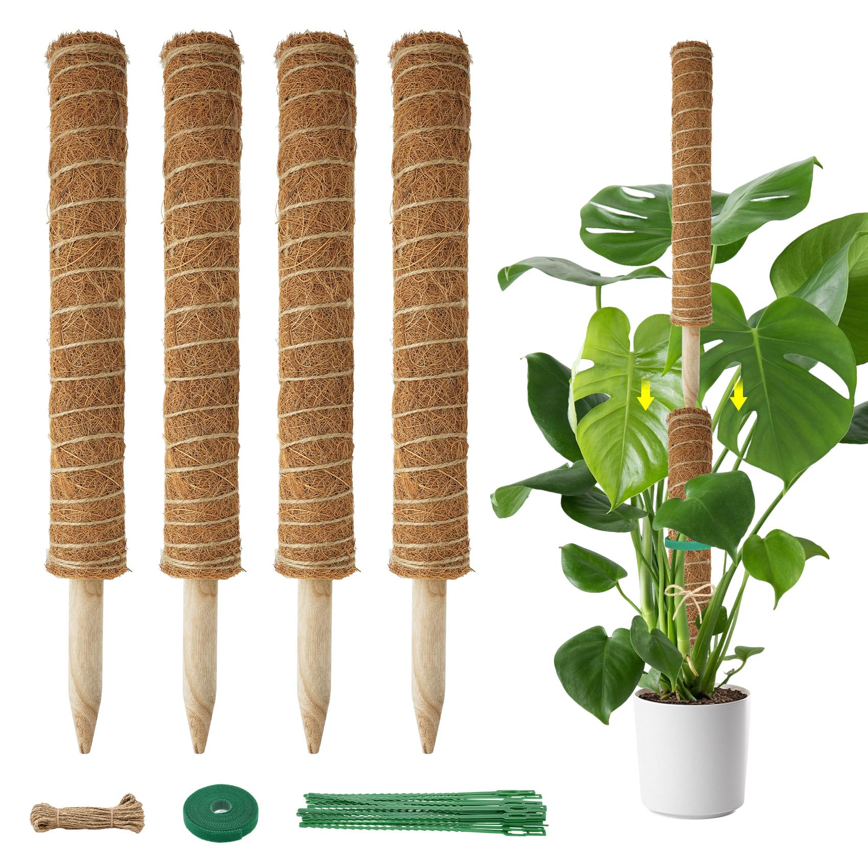 Monstera Rankhilfe - Erweiterbar Pflanzen Rankhilfe Fuer Monstera, 4PCS 42cm VerläNgerbar Up To133cm Kokosstab Plant Moosstab Pflanzstab Support Rankhilfe Zimmerpflanzen Plant Support Stick
