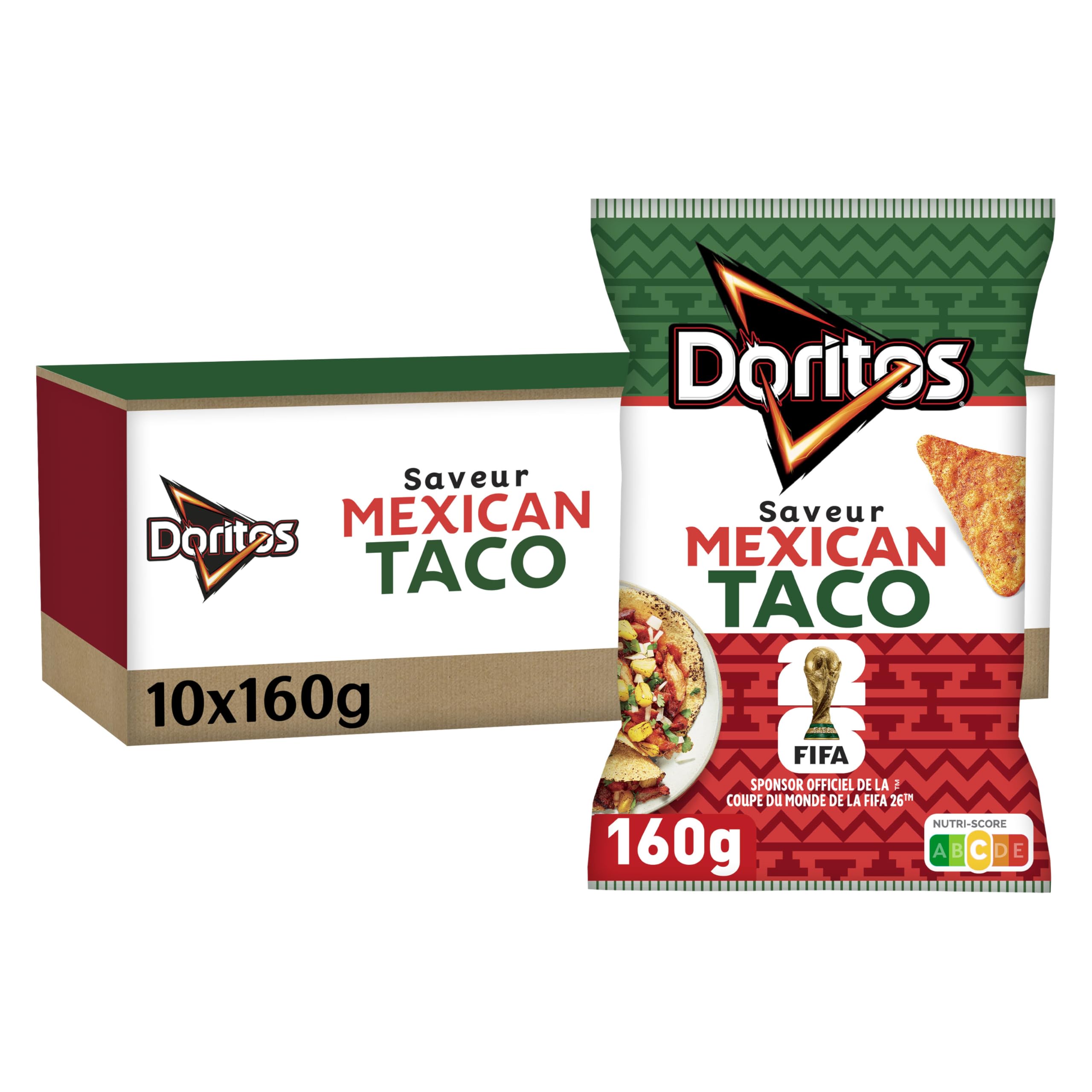 Doritos Chips Tortilla Goût Taco Mexicain 160g - Lot de 10